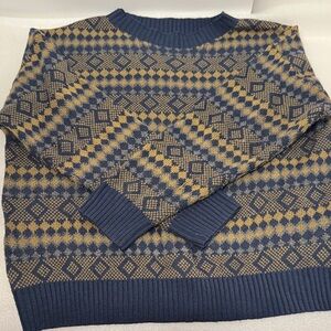 SHEIN Curve Women’s Oversized Navy & Mustard Geometric Sweater XL 24” pit-to-pit